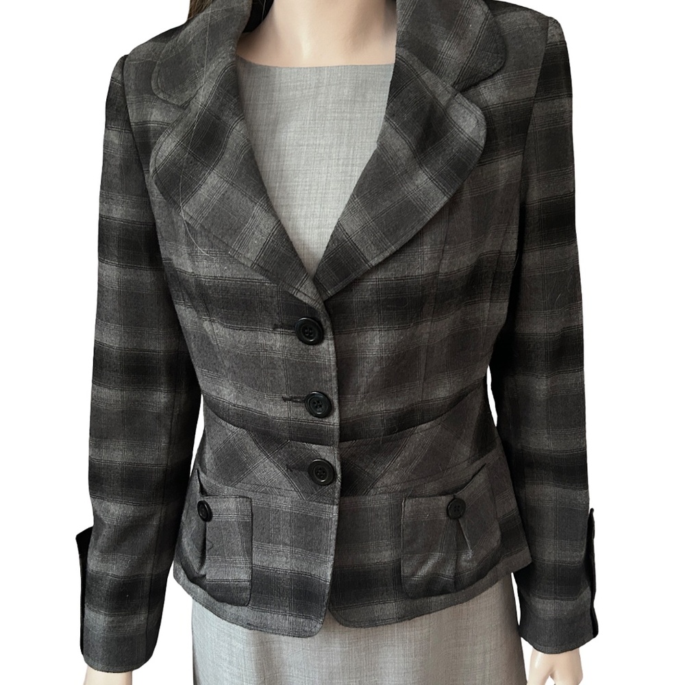 Mario Serrani Italy Plaid Tartan Blazer Jacket Rayon Blend Grey Black Check - Picture 4 of 16